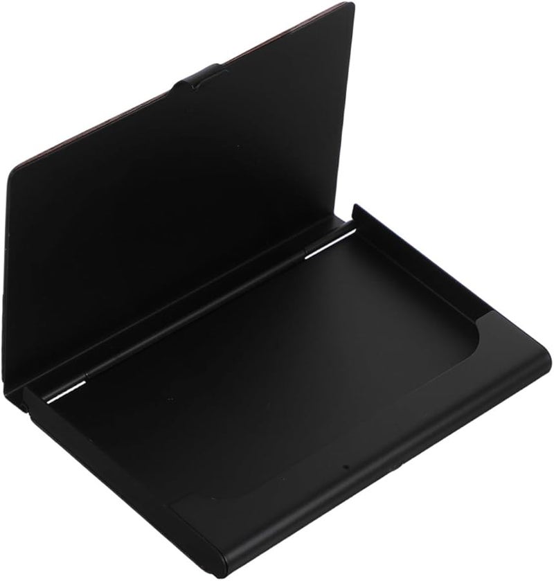 Wood Grain Metal Business Card Holder Slim Sturdy Storage Box For Office Home - Image 1